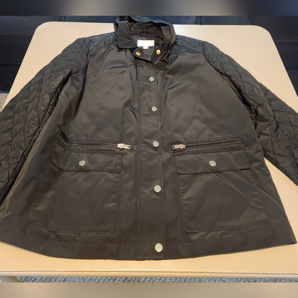 Womens Black Charter Club Coat Jacket With Hood Size Large
